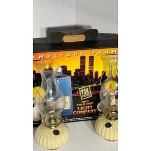 Y2K Pumpkin Oil Lamps Set of 2 Glass Chimneys Original Box Fall Decor